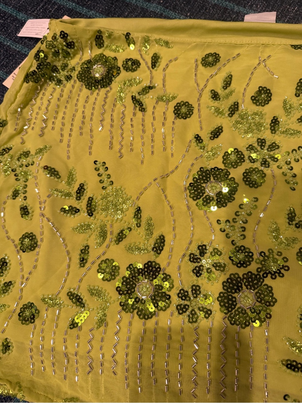 Sequin and Bead Embellished Lime Green Mini Skirt - Picture 6 of 9
